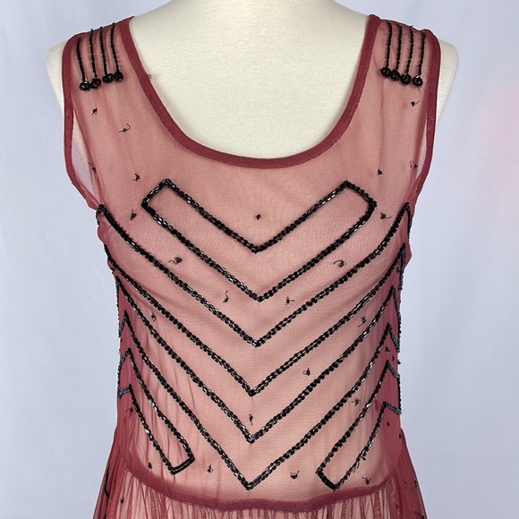 Free People Rust Sheer Mesh Boho Dress with Black Beading - Picture 2 of 13